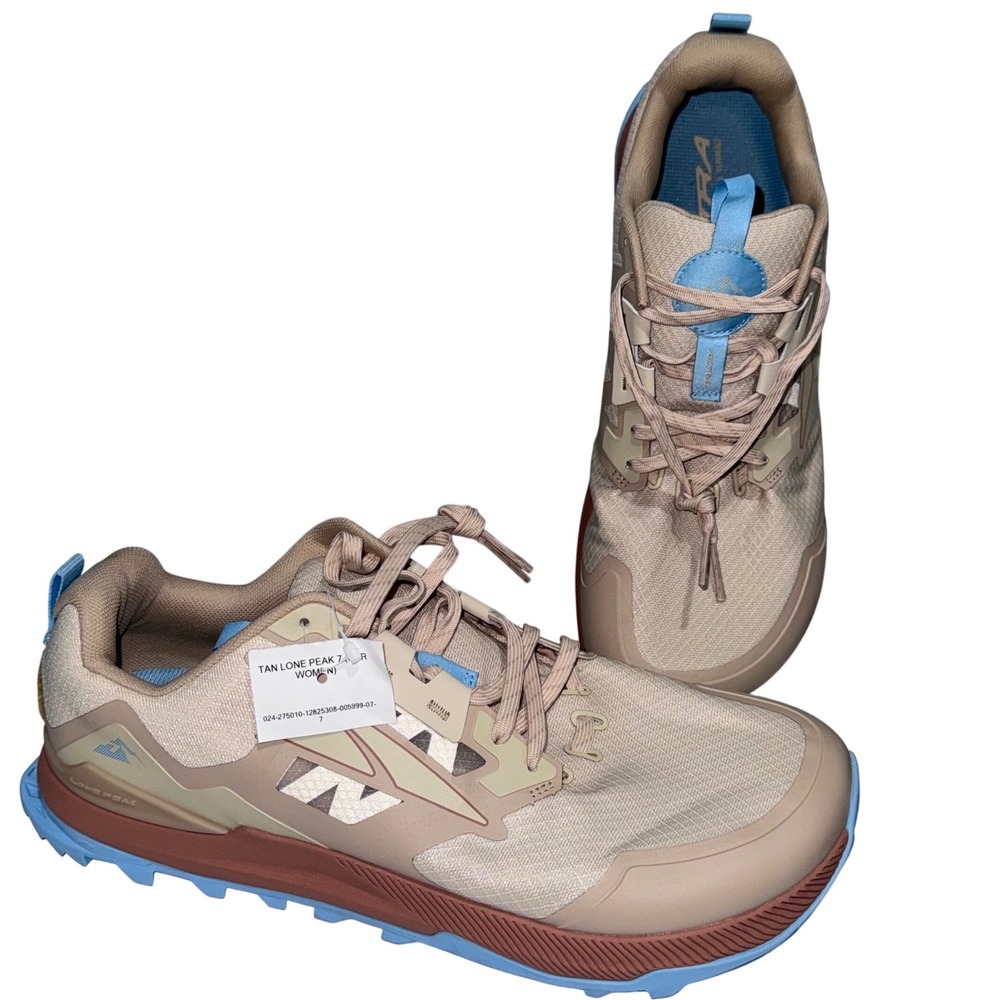 Altra Lone Peak 7 Trail Running Shoes Women 12 Tan Light Blue NEW AL0A7R7G922
